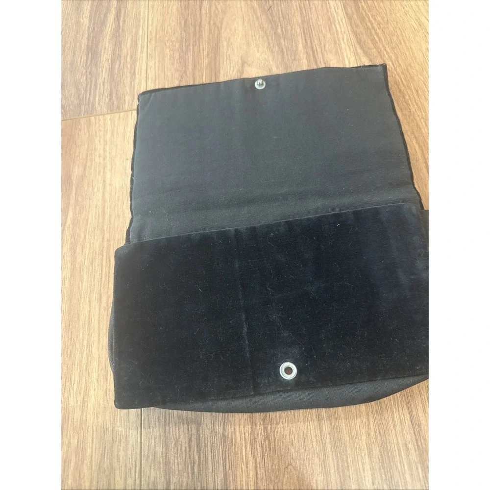 Vintage Clutch Black‎ Velvet Beaded Evening Bag Snap Closure 8x6 Elegant Party